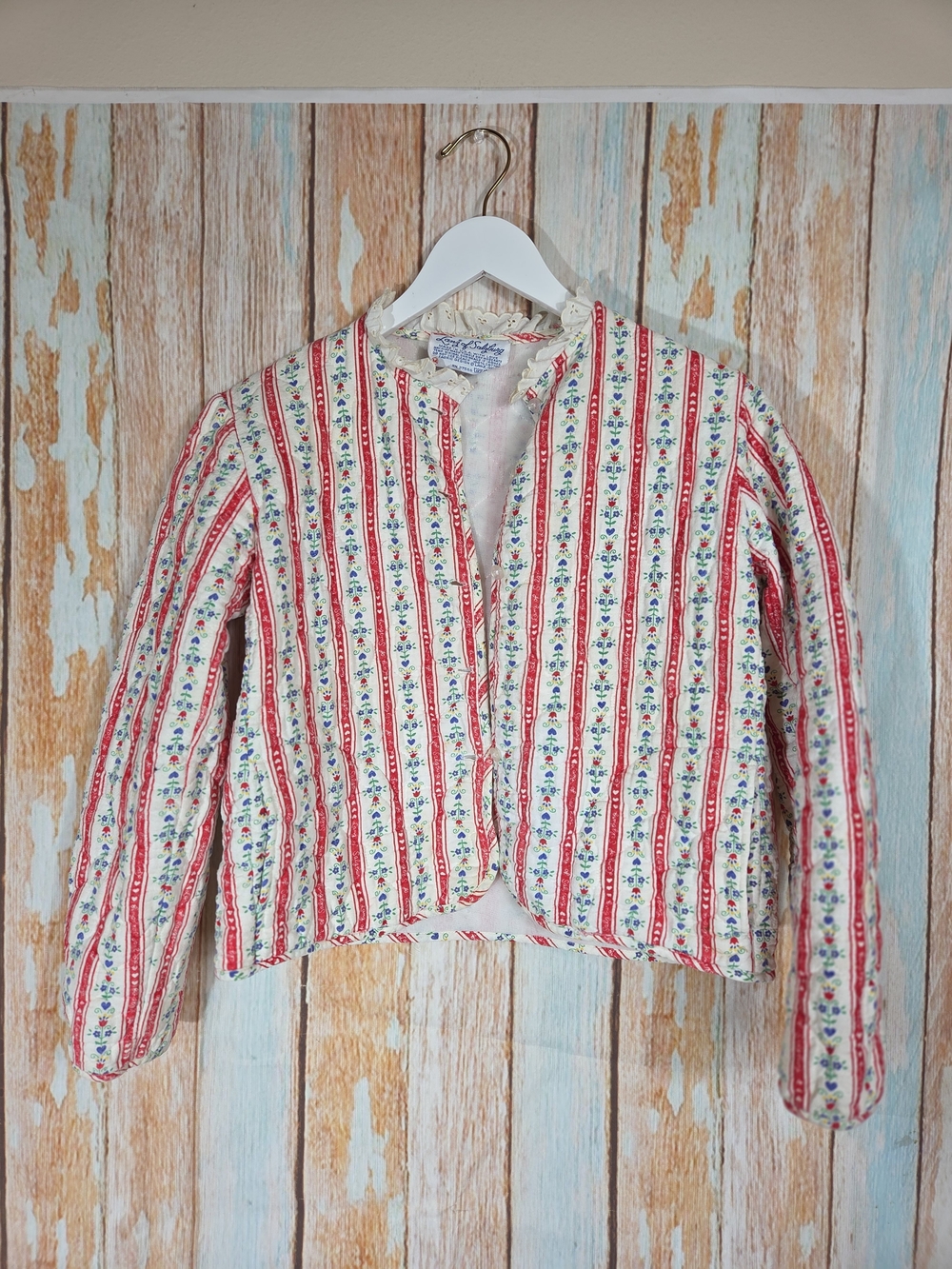 Lanz Of Salzburg vintage quilted Bed jacket W/floral stripe print Sz Medium